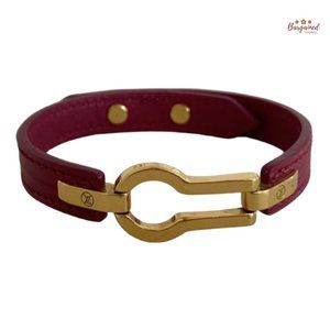 Authentic Louis Vuitton Burgundy Leather Gold Keyhole Bracelet 17